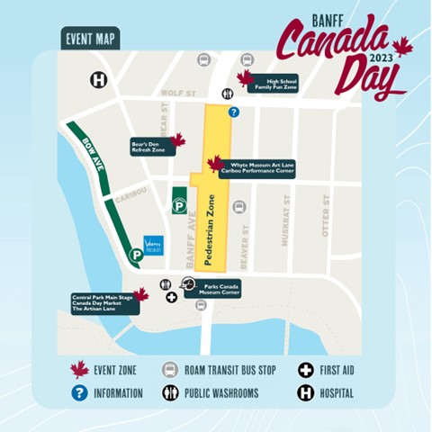Canada Day Event Map for Banff, Alberta