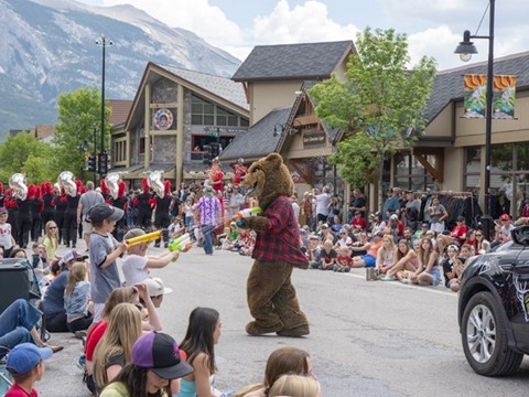 Canada Day Parade in Canmore, AB, water fight