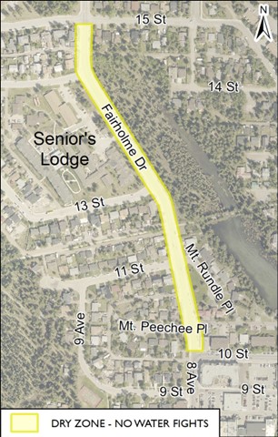 Canmore, AB Canada Day Parade Route - highlighting the Dry Zone, no water fights
