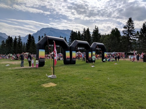 Canada Day Fun Run and Walk start and finish lines in Centennial Park Canmore, AB