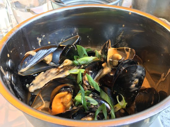 Pot of Mussels served at Sage Bistro & Wine Lounge - the Thursday dining special in Canmore, Alberta