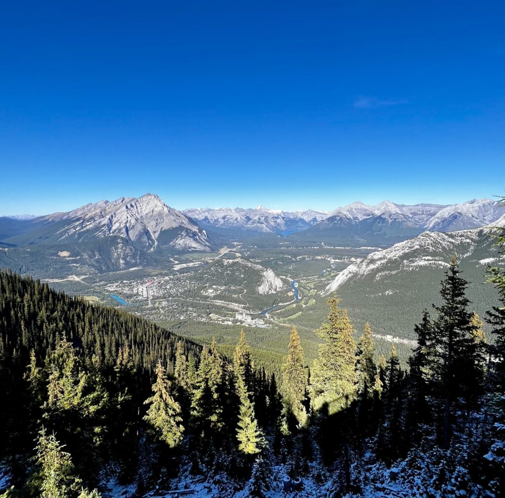 Banff, Alberta taken from atop Sulphur Mountain via the Banff Gondola.