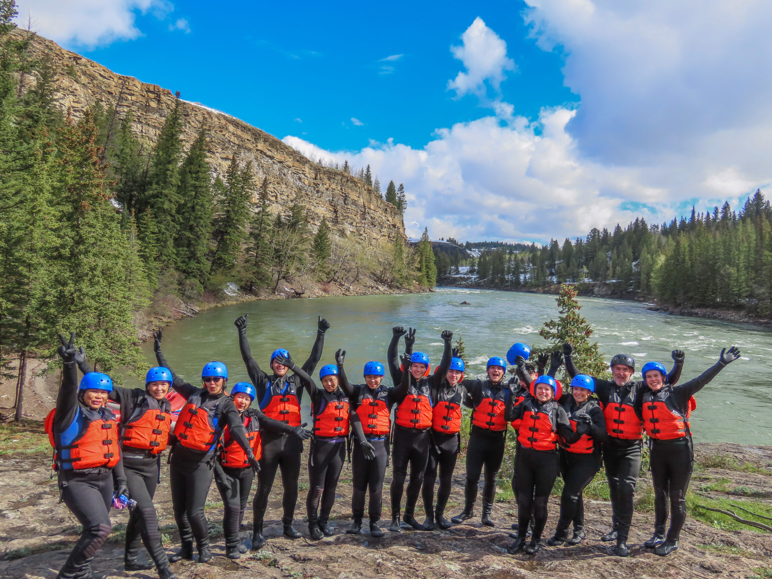 Group adventure on the Horseshoe Canyon rafting with Canadian Rockies Rafting