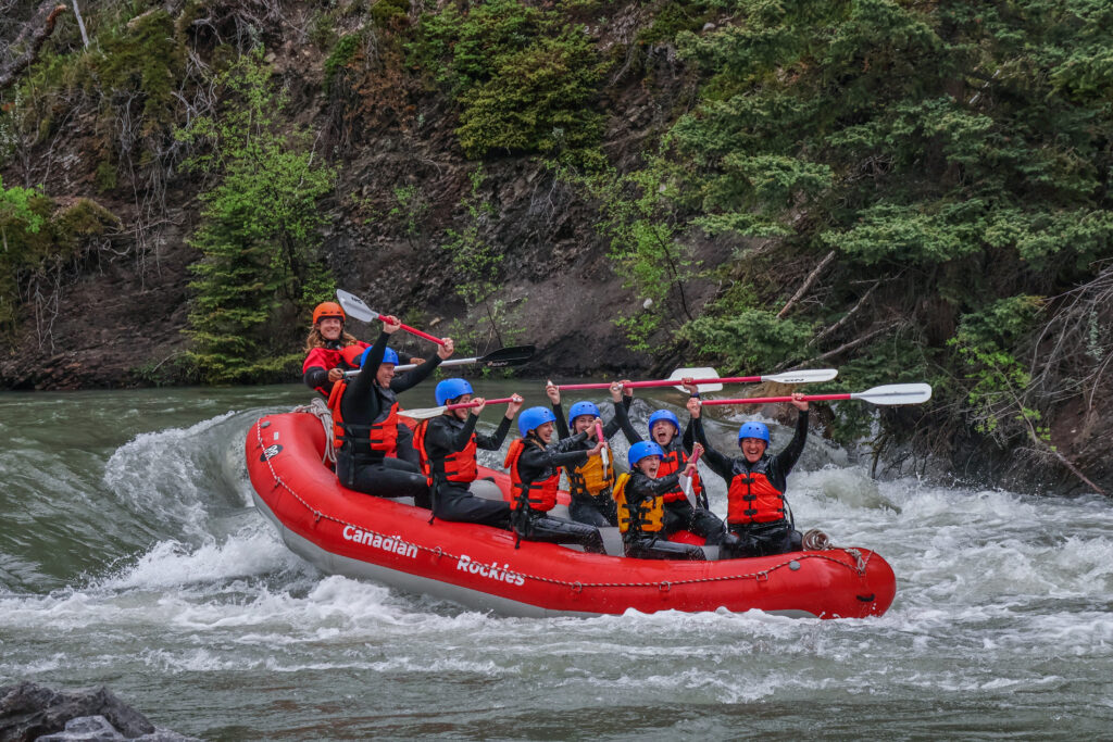 Adventure together - rafters rafting the Kananaskis Whitewater Tour with Canadian Rockies Rafting
